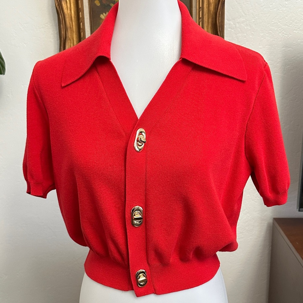 Commense red knit top short sleeve